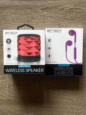 2 Item Deal - BYTECH Wireless Bluetooth Compatible Portable Speaker and Earbuds